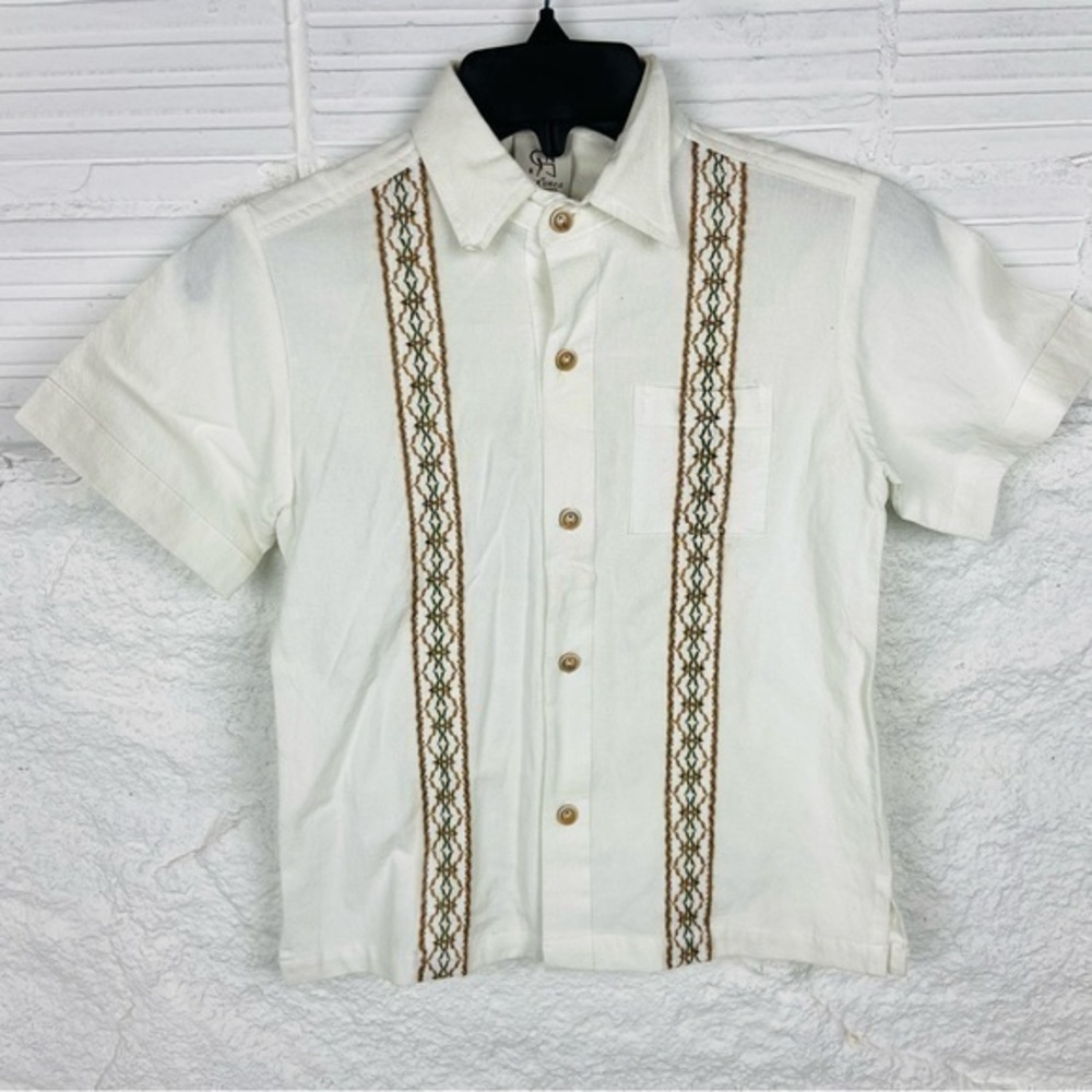 LA RUECA white lightweight Charlie Sheen embroidered beach shirt size 8 & 4